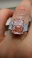 Platinum 4.00ct Lab-Grown Pink Radiant & Trapezoid Diamonds Engagement Ring | 3.00ct Centre Pink Radiant Cut