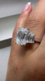 Platinum 5.40ct Lab-Grown Emerald Cut & Tapered Baguette Diamonds Engagement Ring | 5.00ct Centre Emerald Cut