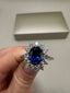 9ct White Gold Lab-Grown Diamond and Blue Sapphire Cluster Ring | 2.23ct Oval Blue Sapphire