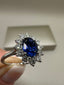 9ct White Gold Lab-Grown Diamond and Blue Sapphire Cluster Ring | 2.23ct Oval Blue Sapphire