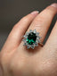 9ct White Gold Lab-Grown Diamond and Emerald Cluster Ring | 1.55ct Oval Green Emerald