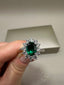 9ct White Gold Lab-Grown Diamond and Emerald Cluster Ring | 1.55ct Oval Green Emerald