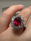 9ct White Gold Lab-Grown Diamond and Ruby Cluster Ring | 2.23ct Oval Ruby Centre