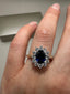 9ct Yellow Gold Lab-Grown Diamond and Blue Sapphire Cluster Ring | 2.23ct Oval Sapphire Centre