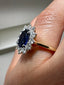 9ct Yellow Gold Lab-Grown Diamond and Blue Sapphire Cluster Ring | 2.23ct Oval Sapphire Centre