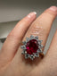 9ct Yellow Gold Lab-Grown Diamond and Ruby Cluster Ring | 2.23ct Oval Ruby Centre