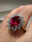 9ct Yellow Gold Lab-Grown Diamond and Ruby Cluster Ring | 2.23ct Oval Ruby Centre