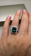 9ct White Gold Lab-Grown Emerald Cut Emerald & Diamond Halo Ring | 3.19ct Emerald Cut Fine Jewellery