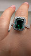 9ct White Gold Lab-Grown Emerald Cut Emerald & Diamond Halo Ring | 2.83ct Emerald Cut Fine Jewellery