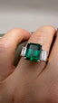 9ct Yellow Gold Lab-Grown Emerald Cut Emerald & Diamond Trilogy Ring | 4.46ct Emerald Cut Fine Jewellery