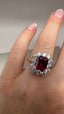 9ct Yellow Gold Lab-Grown Emerald Cut Ruby & Diamond Cluster Ring | 4.33ct Emerald Cut Fine Jewellery