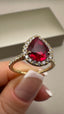 9ct Yellow Gold Lab-Grown Pear Cut Ruby & Diamond Halo Ring | 2.53ct Pear Cut Fine Jewellery