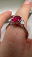 Platinum Lab-Grown Oval Cut Ruby & Diamond Trilogy Ring | 2.35ct Oval Cut Fine Jewellery