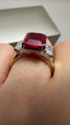 9ct Yellow Gold Lab-Grown Emerald Cut Ruby & Diamond Trilogy Ring | 5.73ct Emerald Cut Fine Jewellery