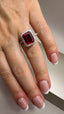 9ct Yellow Gold Lab-Grown Emerald Cut Ruby & Diamond Halo Ring | 4.93ct Emerald Cut Fine Jewellery