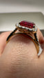 9ct Yellow Gold Lab-Grown Emerald Cut Ruby & Diamond Halo Ring | 4.93ct Emerald Cut Fine Jewellery