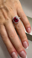 9ct White Gold Lab-Grown Cushion Cut Ruby & Diamond Halo Ring | 4.12ct Cushion Cut Fine Jewellery