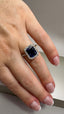 9ct Yellow Gold Lab-Grown Emerald Cut Blue Sapphire & Diamond Halo Ring | 3.99ct Emerald Cut Fine Jewellery