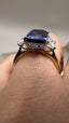 9ct Yellow Gold Lab-Grown Emerald Cut Blue Sapphire & Diamond Trilogy Ring | 4.51ct Emerald Cut Fine Jewellery