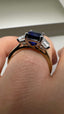 9ct Yellow Gold Lab-Grown Emerald Cut Blue Sapphire & Diamond Trilogy Ring | 3.41ct Emerald Cut Fine Jewellery