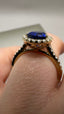9ct Yellow Gold Lab-Grown Pear Cut Blue Sapphire & Diamond Halo Ring | 2.67ct Pear Cut Fine Jewellery