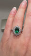 9ct White Gold Lab-Grown Diamond and Emerald Cluster Ring | 1.55ct Oval Green Emerald