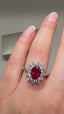 9ct White Gold Lab-Grown Diamond and Ruby Cluster Ring | 2.23ct Oval Ruby Centre